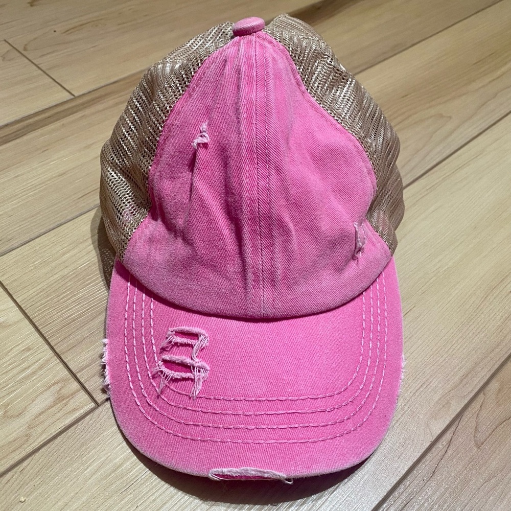 C.C Women’s Ponytail Hat Pink Distressed Adjustable